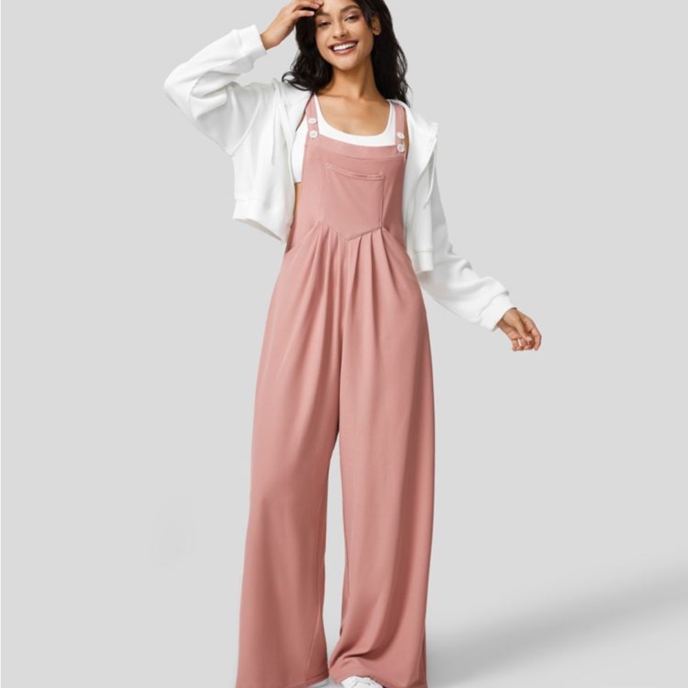 HALARA Adjustable Strap Button Plicated Waffle Casual Overalls